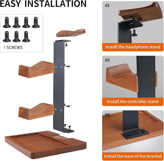 Headset Stand with Gaming Controller Holder, Wood Headphone Stand with Storage Base, Gaming Equipment Accessories for Desk - Image 5
