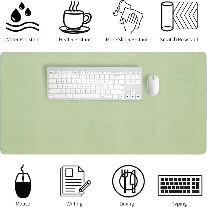 Bloss 47.2" x 24" Large Desk Mat, Leather Desk Mat, Large Mouse Pad + Keyboard Pad, Non-Slip Desk Mat Protector for Office, Home - Green - Image 4