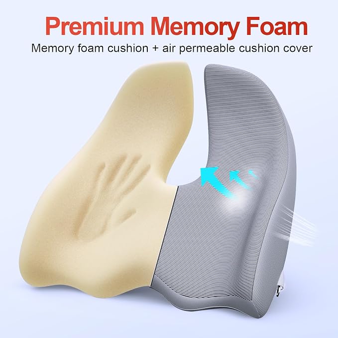 Benazcap Large Cooling Memory Foam Seat Cushion, Sciatica Pain Relief | Cool breathable cover, ergonomic cushion for long sitting. Eases sciatica & tailbone pain for office and gaming chairs - Image 4