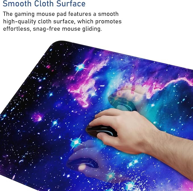 Large Extended Gaming Mouse Pad with Stitched Edges, (31.5X15.7In) Durable Non-Slip Natural Rubber Base, Waterproof Computer Keyboard Pad Mat for Esports Pros/Gamer/Desktop/Office/Home, Galactic Blue - Image 5