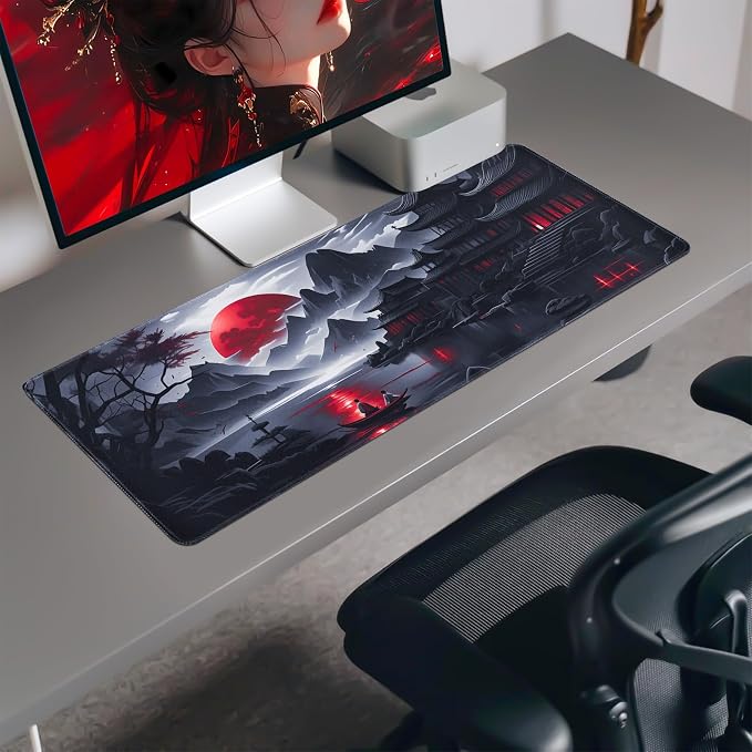 FreeNook Large Gaming Mouse Pad, Anime Black Mousepad with Stitched Edges, Expanded Cool Desk Mat, Japanese Red Moon XL Keyboard Mat Suitable for Home Office,31.5 X 15.7 Inch - Image 7