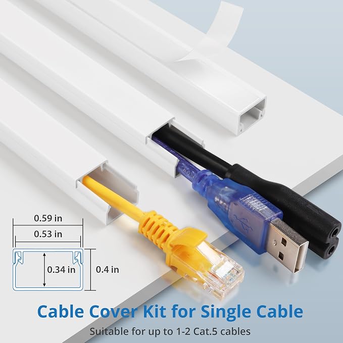One-Cord Hider Kit, 126in (8 x L15.7in) Cable Covers for Wires on Wall, Mini Wire Hider for Wall Mounted TV, Beige Cable Raceway, Paintable Cord Cover Cable Management for Home Office, W0.6in x H0.4in - Image 2