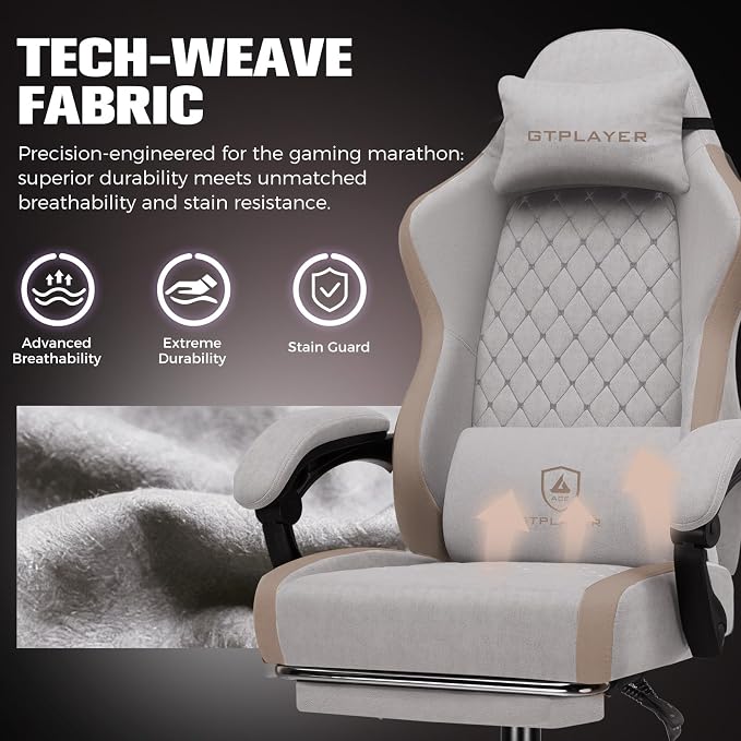 GTPLAYER Gaming Chair, Ergonomic Computer Chair with Footrest and Lumbar Support, High Back Recliner Chair 350lbs, Height Adjustable for Home Office, Light Brown - Image 7