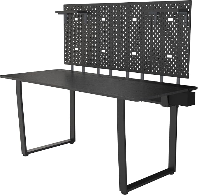 Dezctop Bifrost Series Gaming PC Computer Desk with Shelves, Large Workstation for Gamers or Home Office with Pegboard, Built-in Cable Management, Stainless Steel Frame (Ash Black, 63W x 28D) by Dezctop