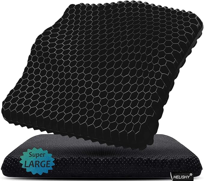 Gel Seat Cushion for Long Sitting Pressure Relief (Super Large&Thick) - Wheelchair Cushion for Pressure Sores, Coccyx, Sciatica, Back Pain Relief - Non-Slip Butt Pillow for Office, Home, Car by Helishy