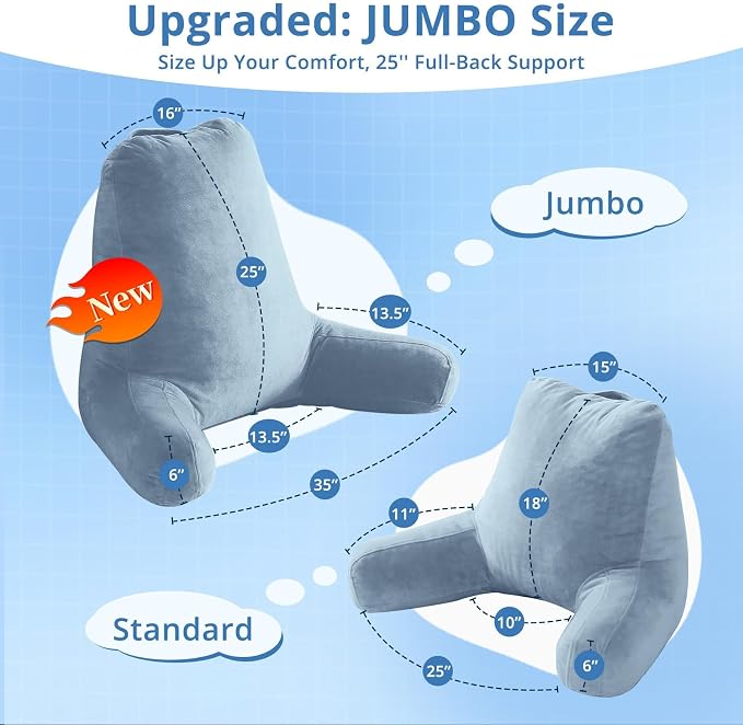 Sasttie Reading Pillow for Bed, Back Pillow for Sitting Up, Greyish Blue - Image 2
