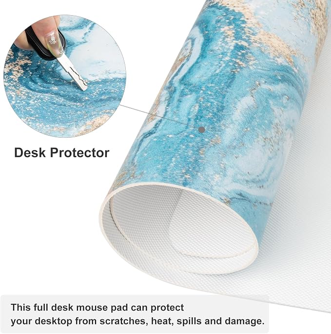 QiyI PU Leather Large Mouse Pad, 31.5" x 15.7", Blue White Marble | Desk Décor Accessories, Extended Size, Waterproof & Easy to Clean, Smooth Surface, Non Slip Desk Organization - Image 4