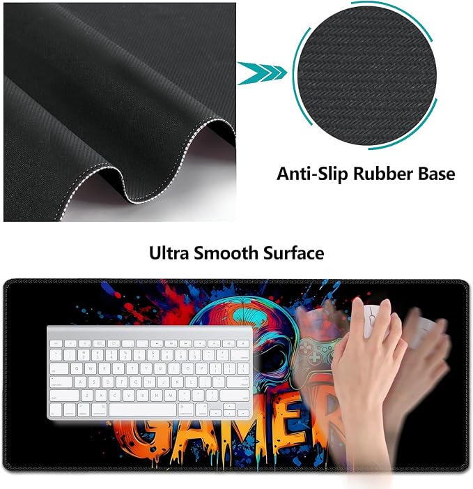 AIMSA Large Gaming Mouse Pad Set, Keyboard Wrist Rest Support + Extended Mouse Pad + Mouse Wrist Cushion + Coaster, Skull Gamer Ergonomic Memory Foam Multifunctional Desk Mat 35x15.7inch - Image 3