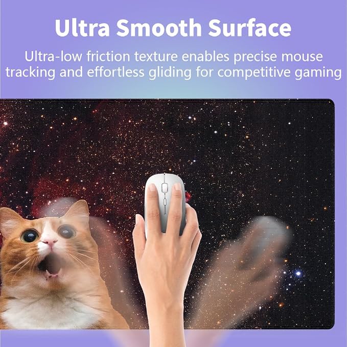 Surprised Orange Tabby Cat Large Mouse Pad, Red Galaxy Nebula Art Desk Mat | Keyboard Mat Stitched, 31.5" x 15.8", Funny Space Kitten, Cosmic Starry Sky, Shocked Ginger Kitty With Open Mouth, Fantasy - Image 4
