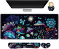 AIMSA Large Gaming Mouse Pad Set, Keyboard Wrist Rest Support+ Extended Mousepad+ Mouse Wrist Cushion+Coaster, Ergonomic Multifunctional Desk Mat 35x15.7in, Colorful Abstract Mushrooms by AIMSA