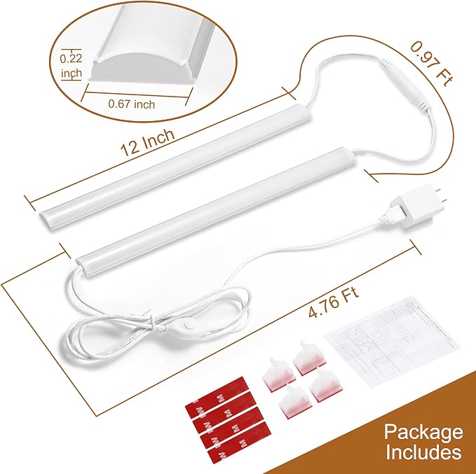LED Under Cabinet Lighting, 2pcs x 12 Inch Dimmable, USB Plug-in Under Counter Lights with Memory Function, Natural White 4000K - Image 6