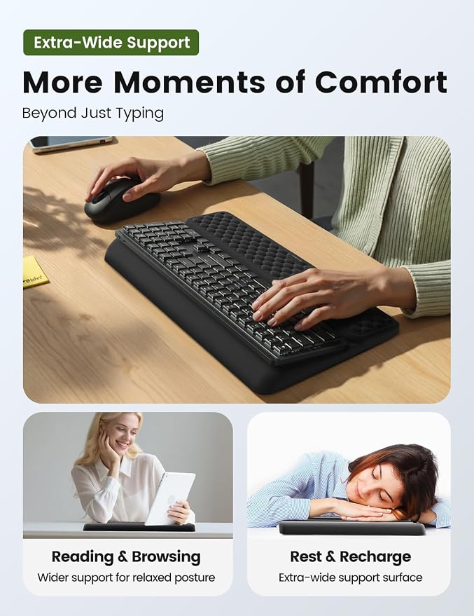 Vaydeer Extra-Large Wrist Rest with Keyboard Stand, Ergonomic Wrist Support Pad, Soft Memory Foam Wrist Cushion for Mechanical 100% Full-Size Keyboard, Carpal Tunnel Pain Relief, Green - Image 5