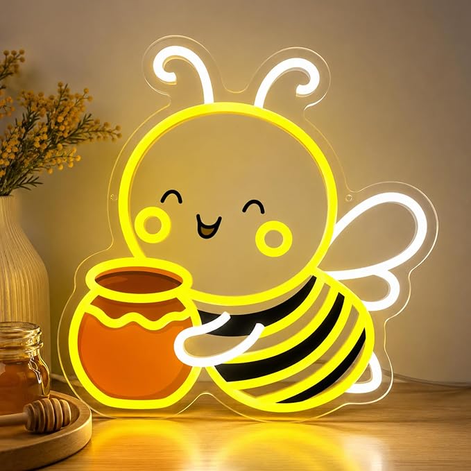 Bee Neon Sign Wall Art Cute Animal Neon Sign Honey Bee Lights Decor by Mvorixa