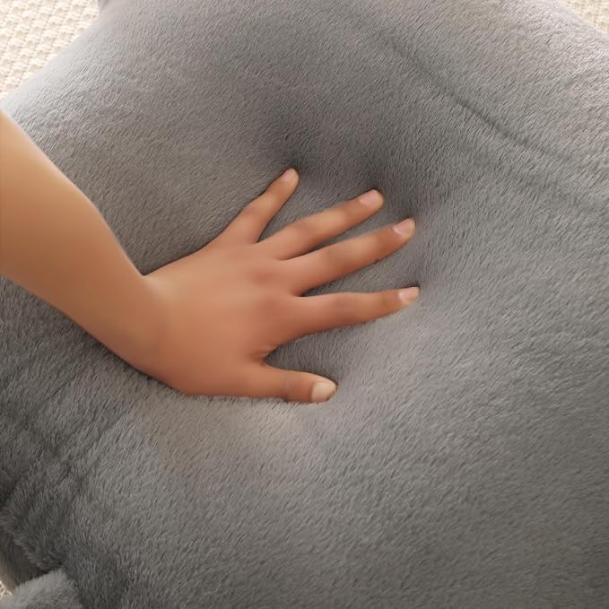 Large Plush Backrest Pillow for Sitting in Bed,Faux Fur,Gray | 19" Back Pillow with Arms Supports Adults,College Students,Elbows & Forearms for Dorm Reading,Gaming,Watching TV - Image 6