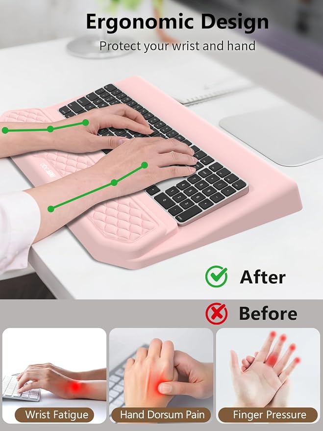 2-in-1 Ergonomic Keyboard Stand with Wrist Rest, Pink - Image 2