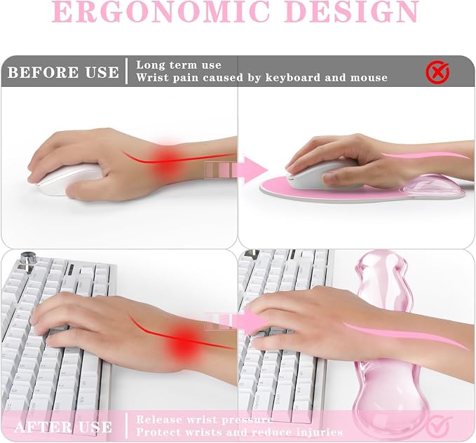 Gel Wrist Rest for Keyboard and Mouse Pad Set - Clear Pink - Image 7