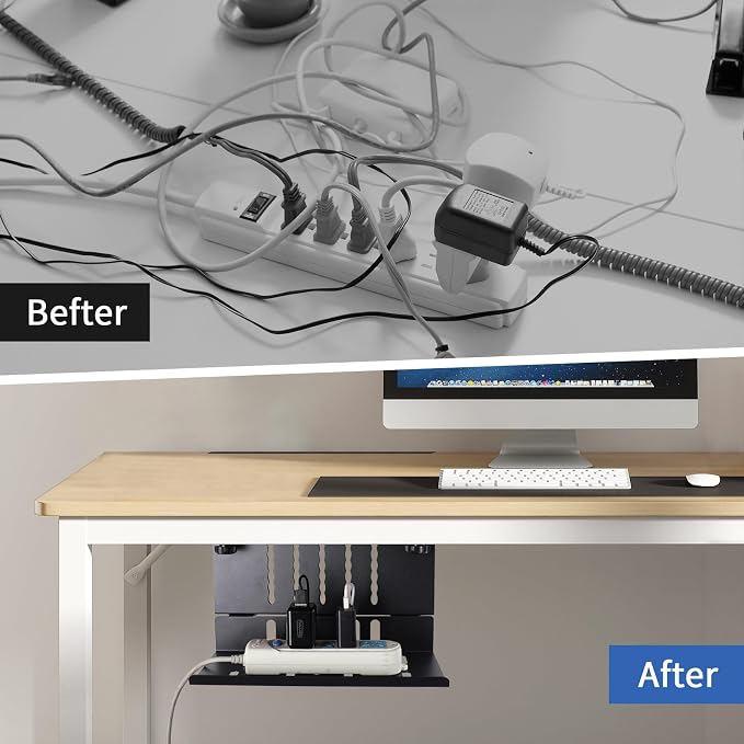 LUKETURE Desk Side Storage, Under Desk Laptop Mount with Cable Tray - Image 7