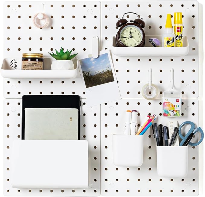 VUSIGN Peg Board Combination Kit 22"x22" Pegboards, White | Pegboards and Accessories, Two Installation Modes, Pegboard Organizer Kit 4 Panels & Accessories for Wall by VUSIGN