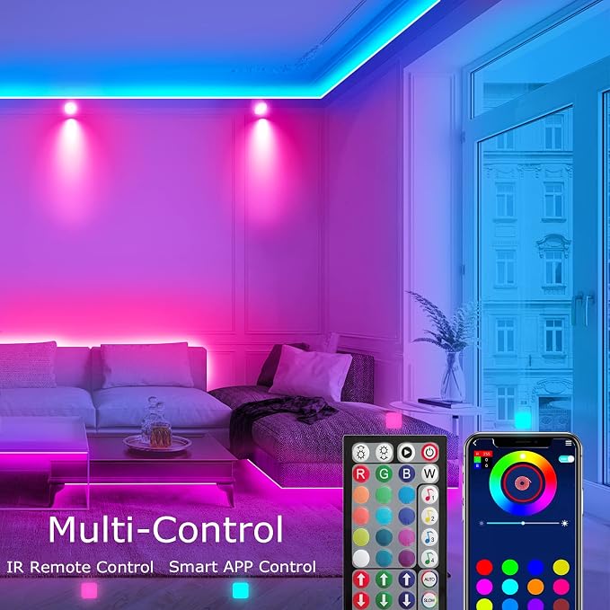 Keepsmile 65.6ft Led Lights for Bedroom,Bluetooth Smart APP Control Color Changing RGB Led Strip Lights with Remote Control Led Lights for Room Kitchen Party Home Decoration - Image 4