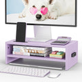 BONTEC Wooden Monitor Stand Riser for Desk, 2-Tier Computer Monitor Stand | 66 lbs Desk Shelf Organizer with Storage, Laptop & Printer Stand with Phone Holder and Cable Management, Purple, 16.5 Inch by BONTEC
