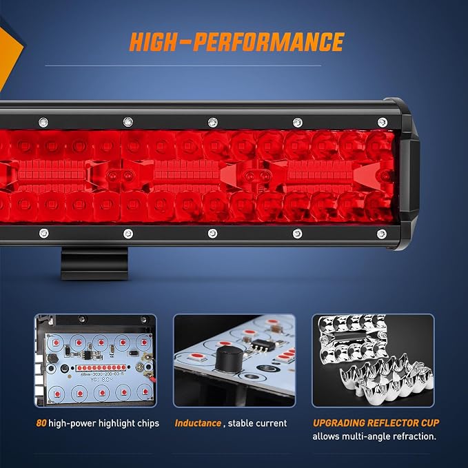 Nilight LED Light Bar 12 Inch 240W Red Pod Lights Triple Row Spot Flood Combo 30000LM Driving Boat Off Road Lighting for Trucks Pickup Golf Cart SUV ATV UTV 4x4 Van Camper Tractor - Image 3