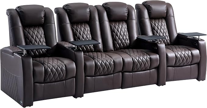 comfiroom Top-Grain Leather Home Theater Seating, Dual-Motor Power Recliner by comfiroom