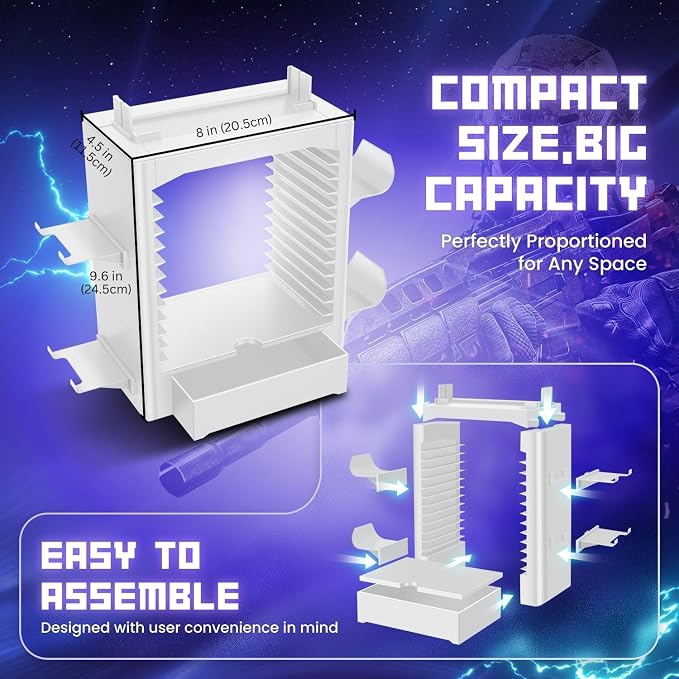 TNP Switch Organizer Station, 10-Game Storage Tower, Dock Holder, White - Image 6