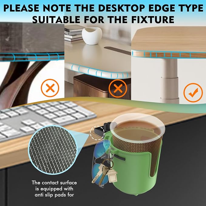 Spill-Proof Desk Cup Holder Clamp for Tables, Patio Chairs, 3.38" Bottles - Image 2