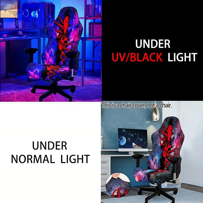 Blacklight Gaming Chair Cover – UV Reactive Esports Chair Protector with Neon Skull Galaxy Design, Stretchable Washable Slipcover for Office & Gaming Chairs - Image 6