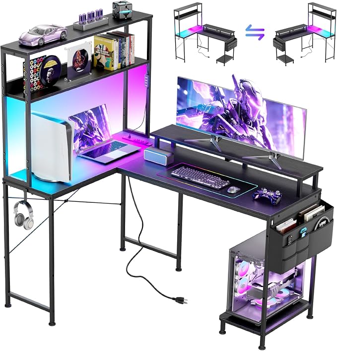 HMLANQI 53 Inch L-Shaped Gaming Desk with Power Outlets for Home Office by HMLANGQI
