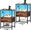 Somdot Nightstand Set of 2 with Charging Station & LED Light, Bedside Table by Somdot