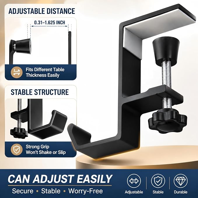 JAKO Headphone Stand - Aluminum Alloy Headphone Holder, Under Headset Stand for Desk Fit for PC Gaming Headset Hanger Hook Suitable for Office, Computer, Student Class Desk, Handmade Creator Table - Image 7
