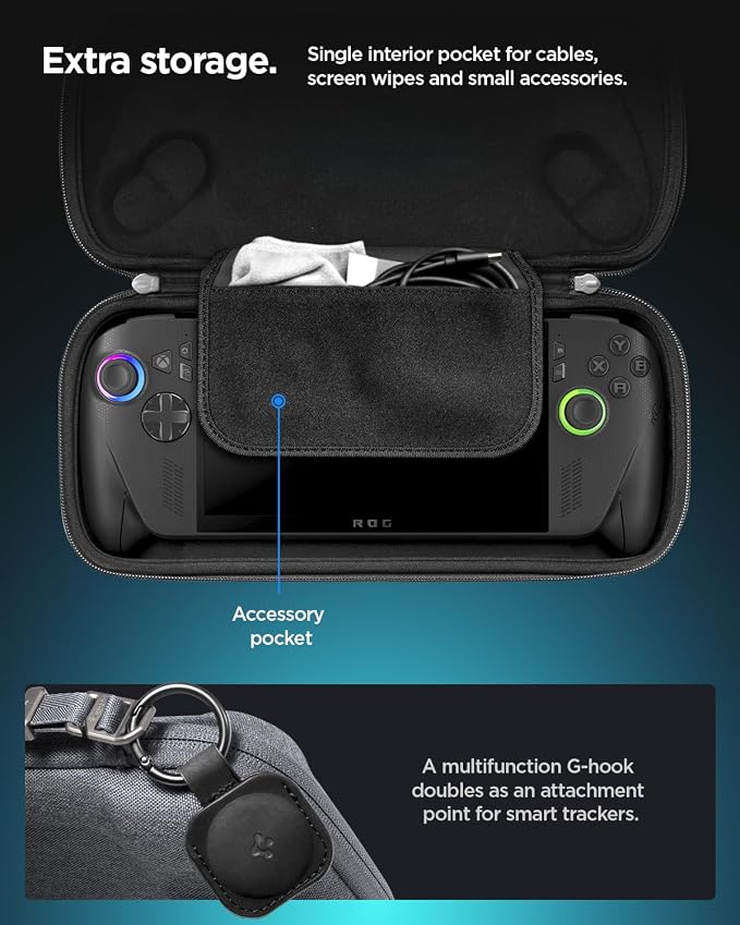 Spigen for Slim Carrying Case Compatible with 2025 ASUS ROG Xbox Ally/Ally X, Slim One-Layer Pouch with Grip Bump, G-Hook and Strap Keeper, Inner Screen Protector, Back Storage Pocket - Charcoal Gray - Image 7