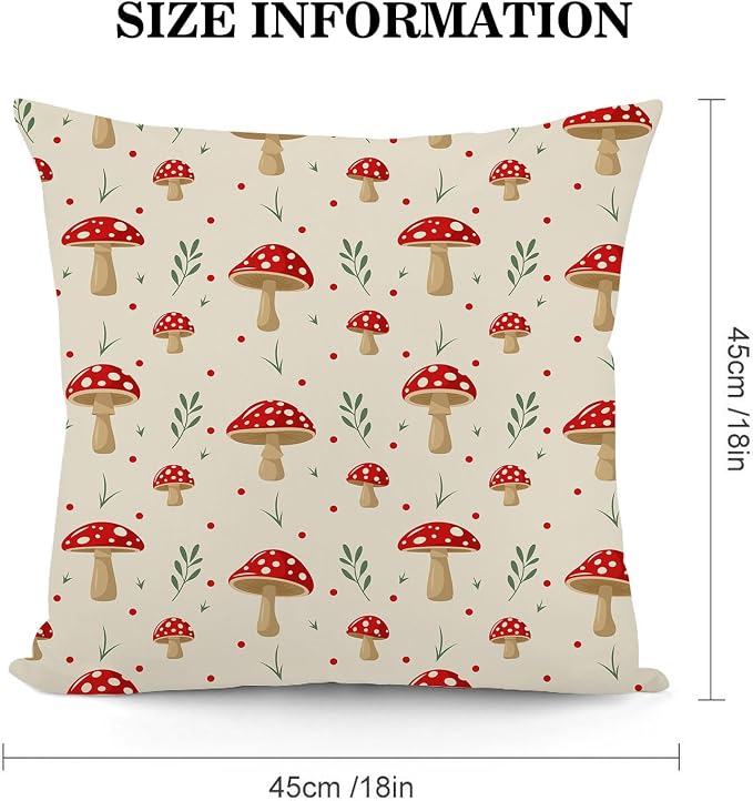 Red Mushroom Throw Pillows Cover 18x18 Set of 2, Decorative Pillow Cases Cute Cushion Covers for Sofa Couch Bedroom Mushroom Living Room Decor - Image 5