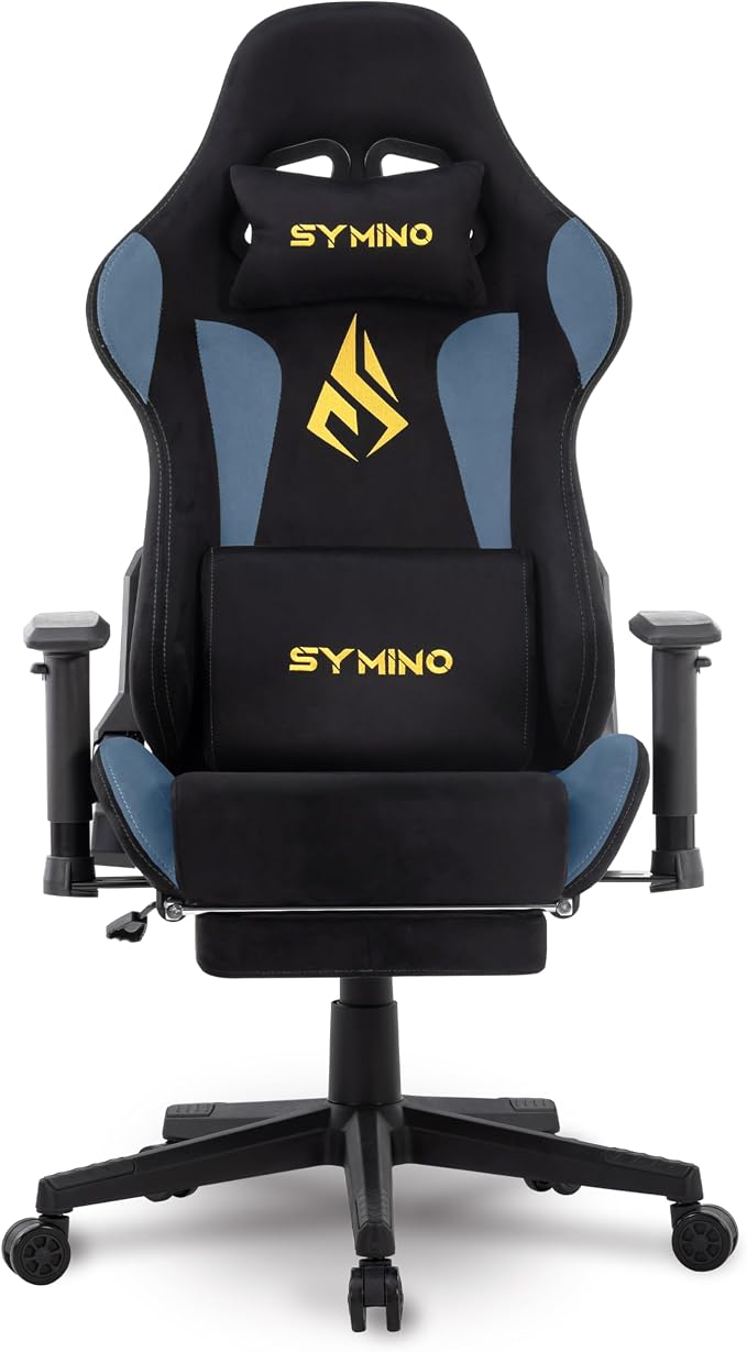 Symino Gaming Chair, High Back Ergonomic Office Chair with 2D Adjustable Armrests, 150° Recline, Breathable Faux Suede, Adjustable Headrest & Footrest for Home Office by Unknown