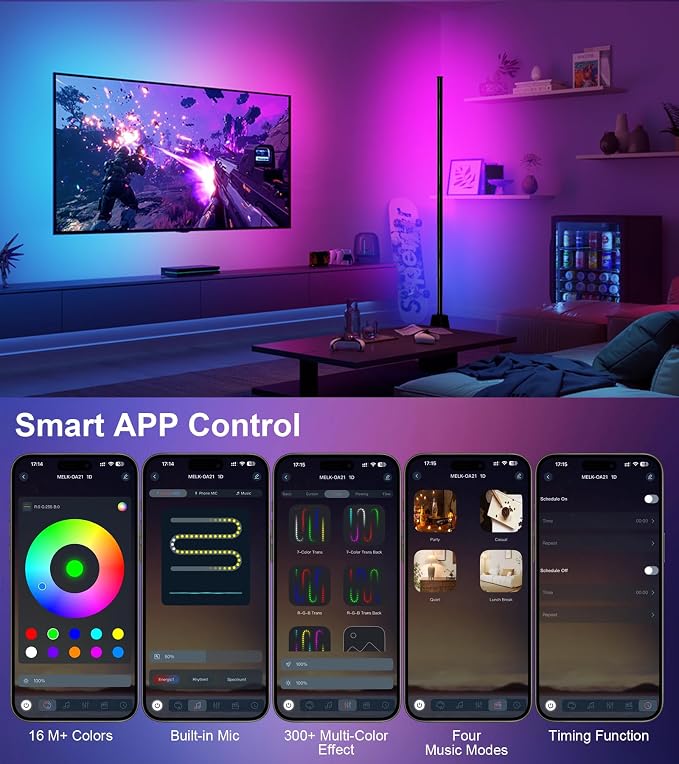 1PCS Smart RGB LED Corner Floor Lamp with App and Remote Control - Image 3