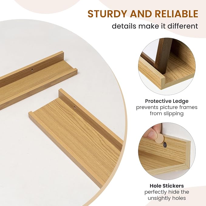 Picture Ledge Shelf, Floating Shelves for Wall Decor, Oak, Set of 6, 48'' - Image 4