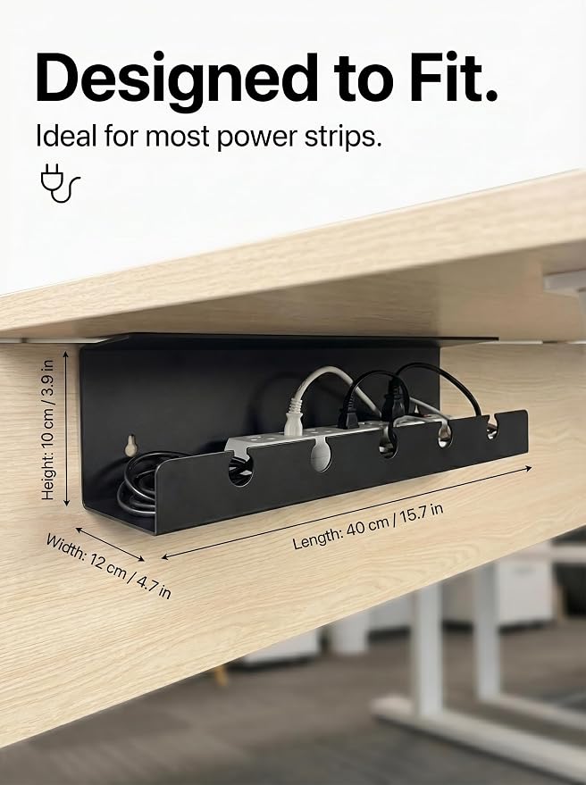 Under Desk Cable Management Tray No Drill, Cord Organizer for Desk, Wire Organizer, Cable Tray for Home Office Standing Desk, Wire Managment, Cord Hider, Set of 2 pcs (1 Black & 1 White) - Image 3