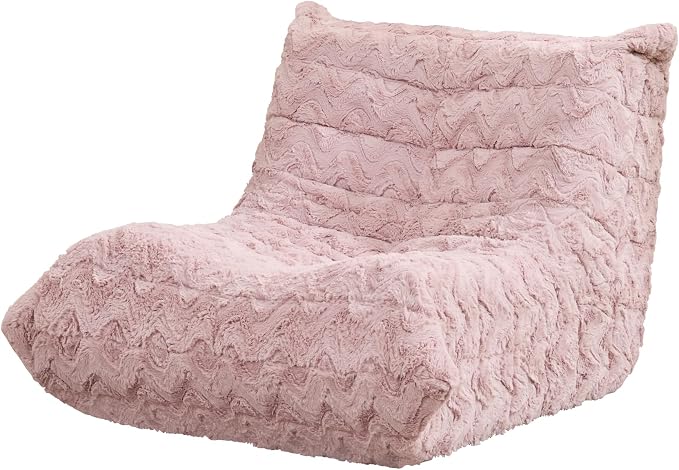 Hobestluk Medium Bean Bag Chairs Lounge Floor Chair BeanBag Couch Togo Sofa | Ergonomic Design,Memory Foam,No Assembly,Faux Fur Fireside Chair Back Support for Reading Classroom | Pink Chevron Medium - Image 3