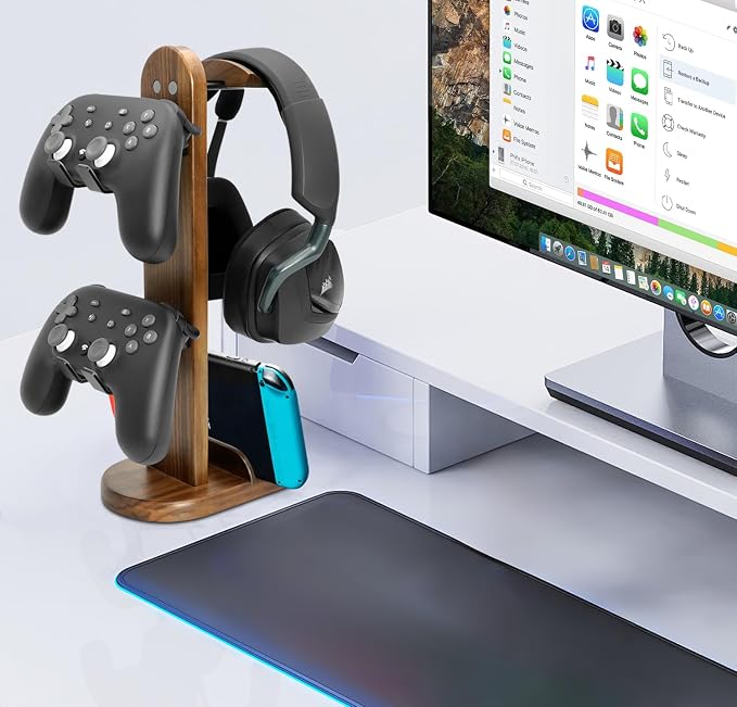 Controller Holder with Headphone Stand - Wood Gaming Controller Stand for Xbox PS5 PS4 Switch Pro, PC Gaming Accessories - Present Idea for Husband, Boyfriend, Gamers, Game Lover, Game Room Decor - Image 6