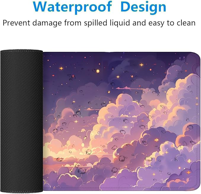 Cute Gaming Mouse Pad Desk Pad Kawaii Pink Purple Gold Clouds Mousepad XL Large Gaming Mouse Pad Laptop Keyboard Mat Desk Pad Office Home Decor for Women Girl 31.5"x11.8" - Image 4