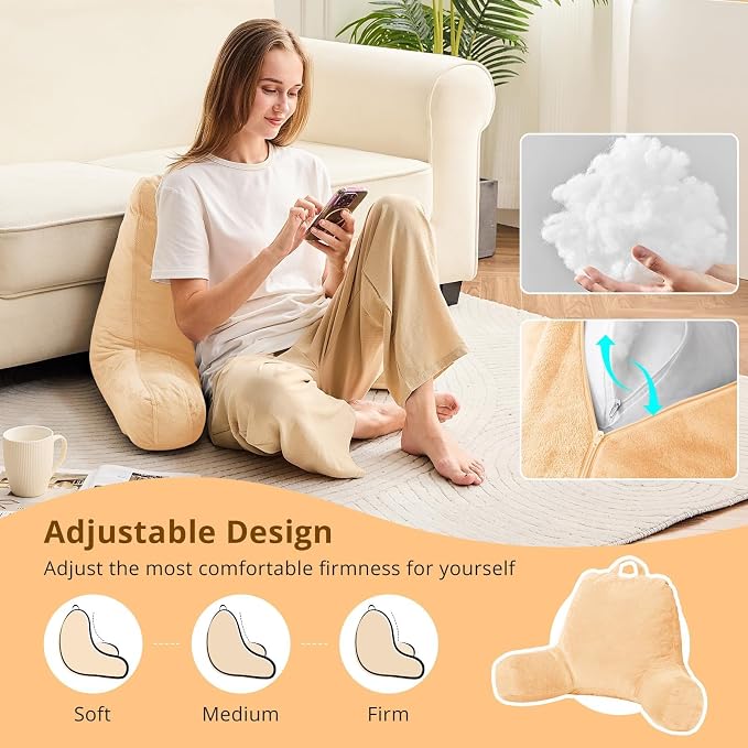 Sasttie Reading Pillow for Bed, Back Pillow for Sitting Up, Camel - Image 2