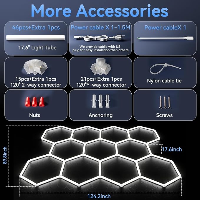LZHOME Hexagon LED Garage Light: Super Bright 39600LM 11 Grids Hexagon Garage Light, 5000K Honeycomb Lights Ceiling for Garage, Warehouse, Car Detailing Shop, Exhibition Hall, Gym - Image 6