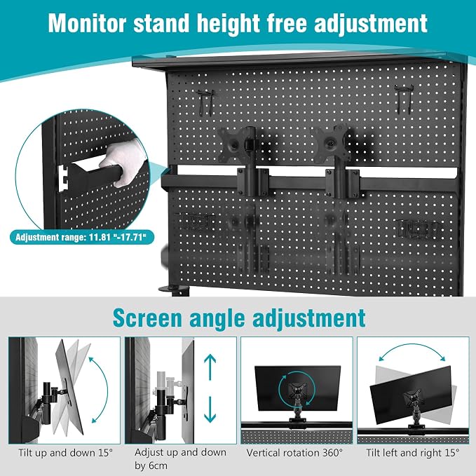 Modular Pegboard with Monitor Stands Computer Accessories Clamp On Desk Organizer Shelf 51 X 34 Inch for Home Office Dorm Gaming Desk - Image 4