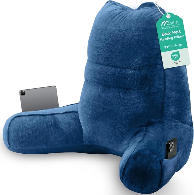 Sasttie Reading Pillow for Bed, Back Pillow for Sitting Up, Navy by SASTTIE