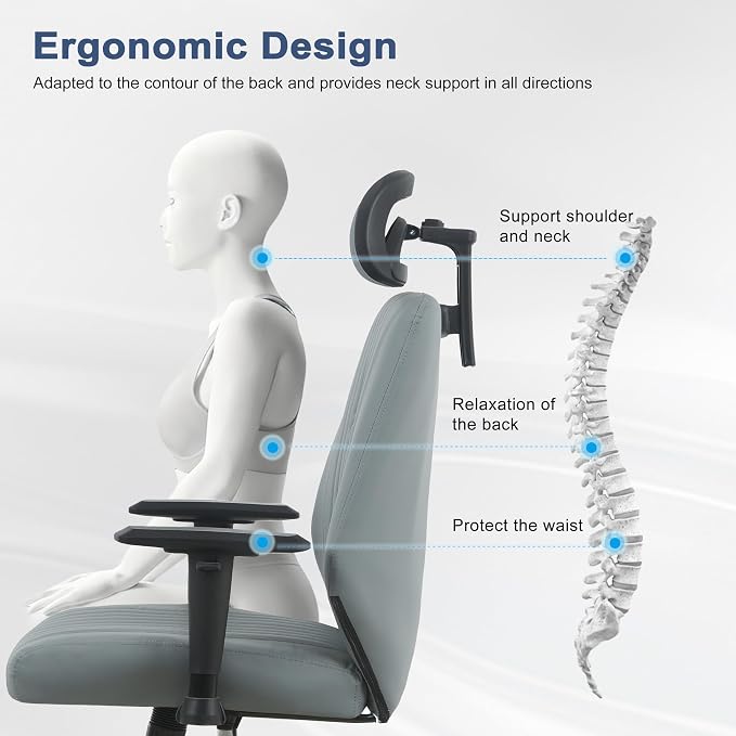 Symino Office Chair Ergonomic with 109° Rocking Function, Premium PU Leather, Integrated Lumbar Support, Adjustable Headrest & Armrests, Swivel Desk Chair - Image 6