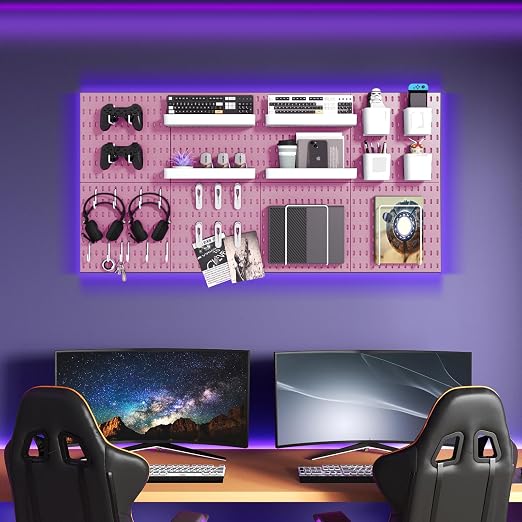 Pegboard Combination Kit, 8 Peg Boards and 30 Accessories Modular Hanging Black Pegboard for Walls, Office Wall Organizer, Keys Holder on Wall, Nursery Storage, 44"x22" Pink - Image 3
