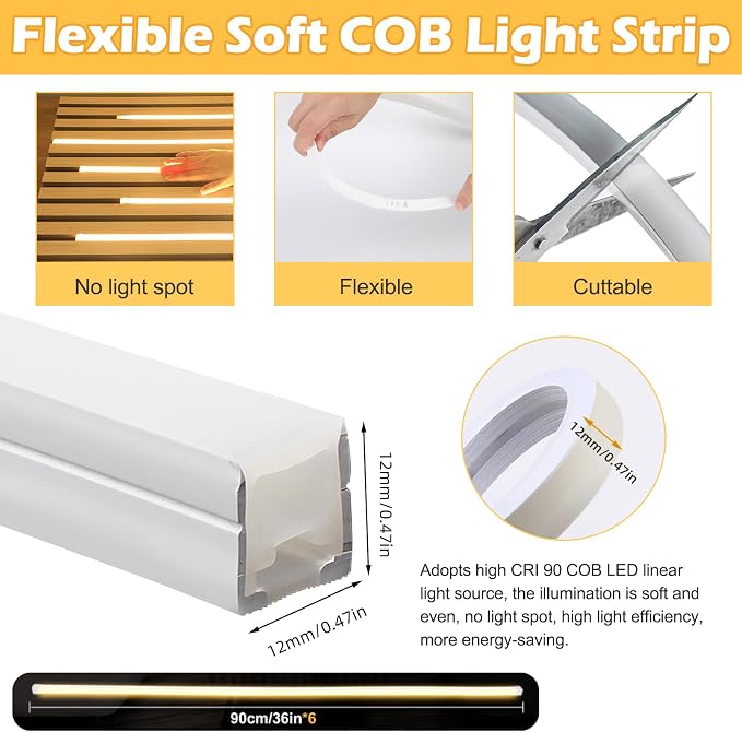 Dimmable LED Recessed Lighting for Acoustic Panel Cuttable Soft 3000K COB Strip Light with Touch Sensor for Wood Accent Groove Slat Wall Panel, Themed Space, Gym, Movie Music Gaming Room Decoration - Image 5