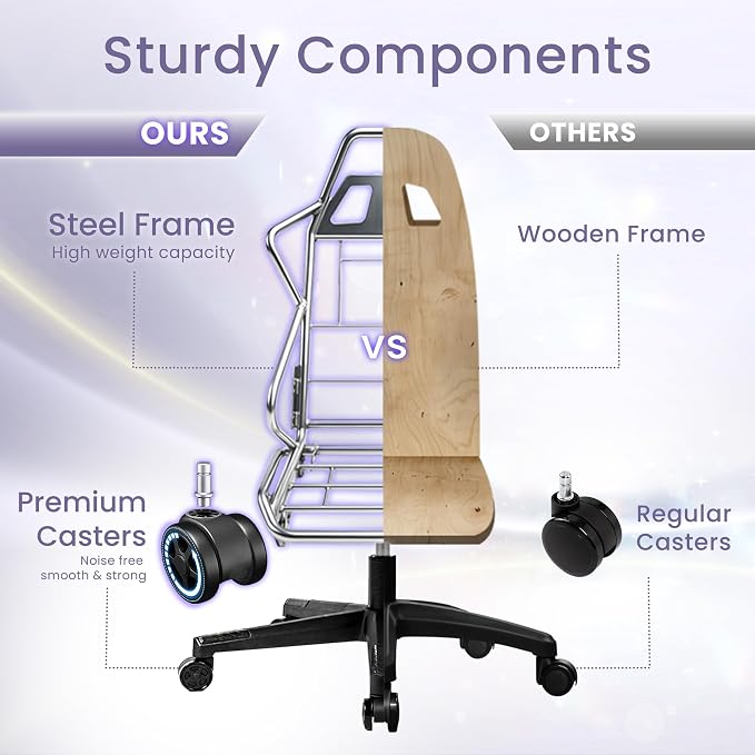 N-GEN GAMING Gaming Chair, Reclining Backrest, Footrest, Fabric, Purple | Ergonomic Design with Reclining Backrest, Linkage Armrests and High-Density Foam, Comfy Seating for Computer or Home Office - Image 7