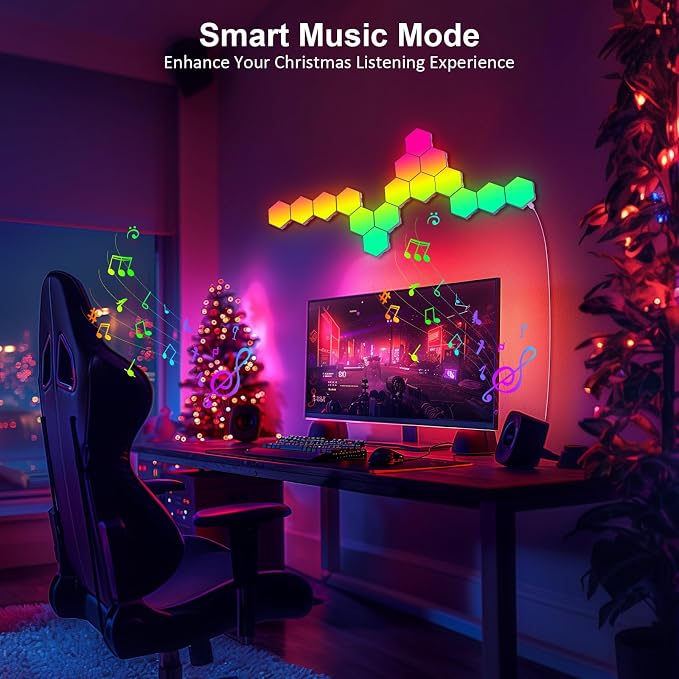 Hexagon LED Light Panels 8 Pack – RGB Wall Decor Lights with Music Sync, App & Remote – Modular Home & Christmas Decor for Bedroom, Living Room, and Room Decor - Image 3